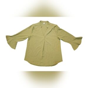 MISSLOOK Large Pastel Lime Green Bell Sleeve Dress Blouse V-Neck